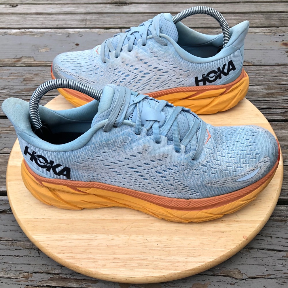 Hoka Clifton 8 Running Shoes Women 8.5B Blue Orange 1119394 SSIF Summer Song Ice